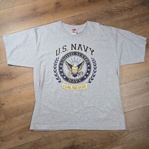 Bayside US Navy T Shirt XL Gray Made USA Military Graphic Armed Forces Tee